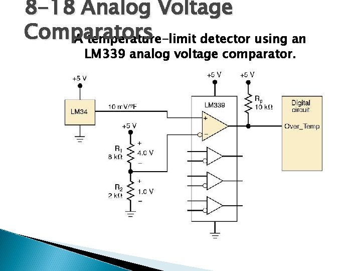 8 -18 Analog Voltage Comparators A temperature-limit detector using an LM 339 analog voltage