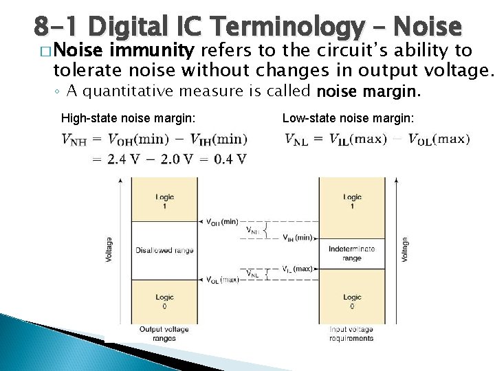 8 -1 Digital IC Terminology – Noise � Noise immunity refers to the circuit’s