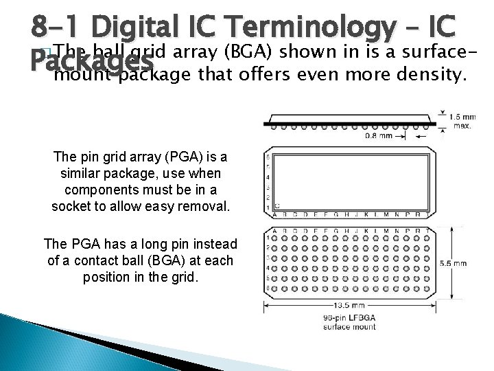 8 -1 Digital IC Terminology – IC � The ball grid array (BGA) shown