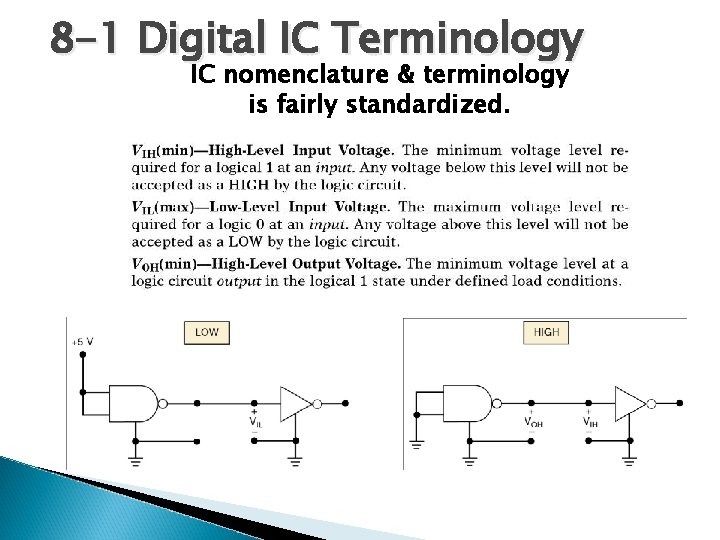 8 -1 Digital IC Terminology IC nomenclature & terminology is fairly standardized. 