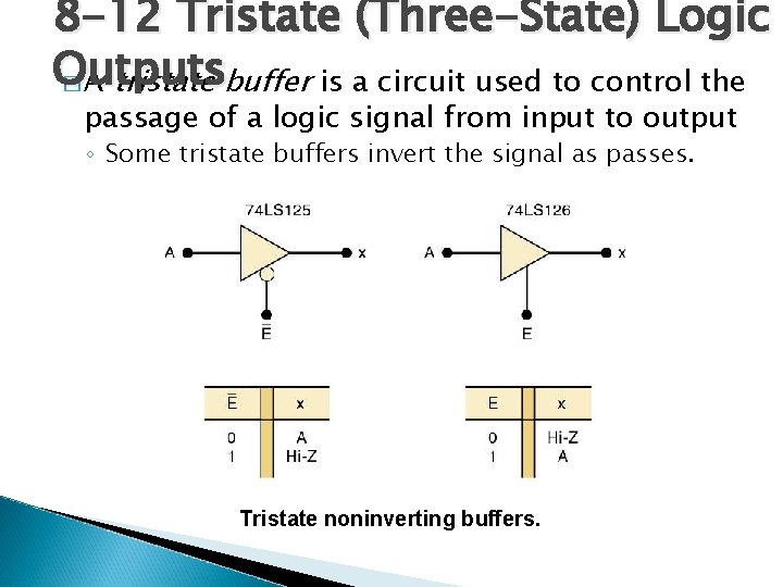 8 -12 Tristate (Three-State) Logic Outputs � A tristate buffer is a circuit used