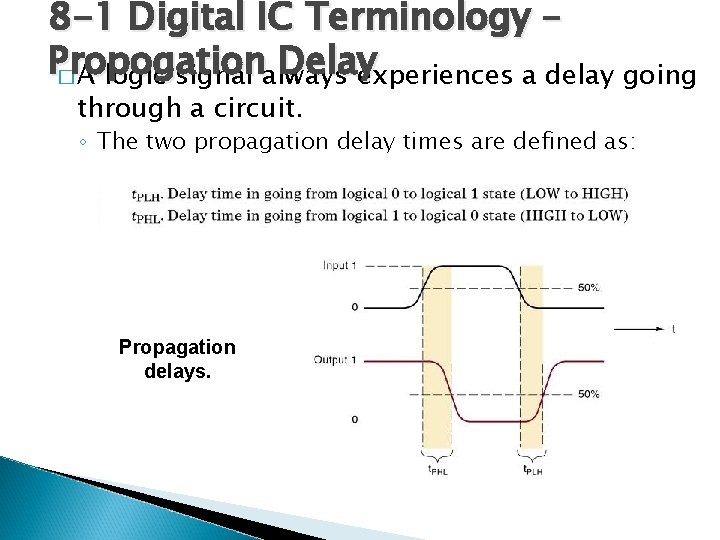 8 -1 Digital IC Terminology – Propogation Delay � A logic signal always experiences