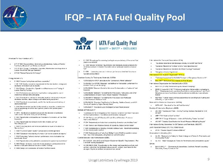 IFQP – IATA Fuel Quality Pool Urząd Lotnictwa Cywilnego 2019 9 