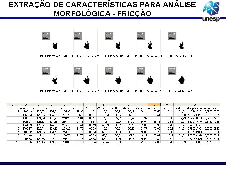 EXTRAÇÃO DE CARACTERÍSTICAS PARA ANÁLISE MORFOLÓGICA - FRICÇÃO 