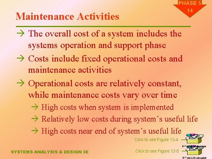 PHASE 5 14 Maintenance Activities à The overall cost of a system includes the