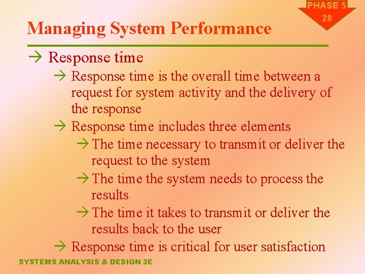Managing System Performance PHASE 5 28 à Response time is the overall time between