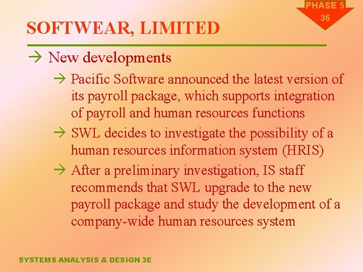 SOFTWEAR, LIMITED PHASE 5 36 à New developments à Pacific Software announced the latest