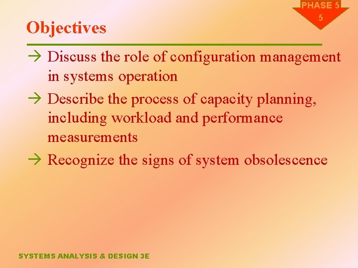 Objectives PHASE 5 5 à Discuss the role of configuration management in systems operation