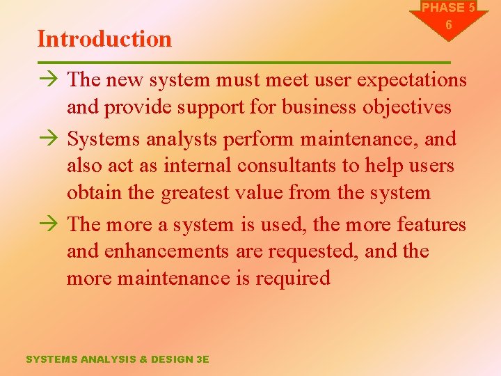 Introduction PHASE 5 6 à The new system must meet user expectations and provide