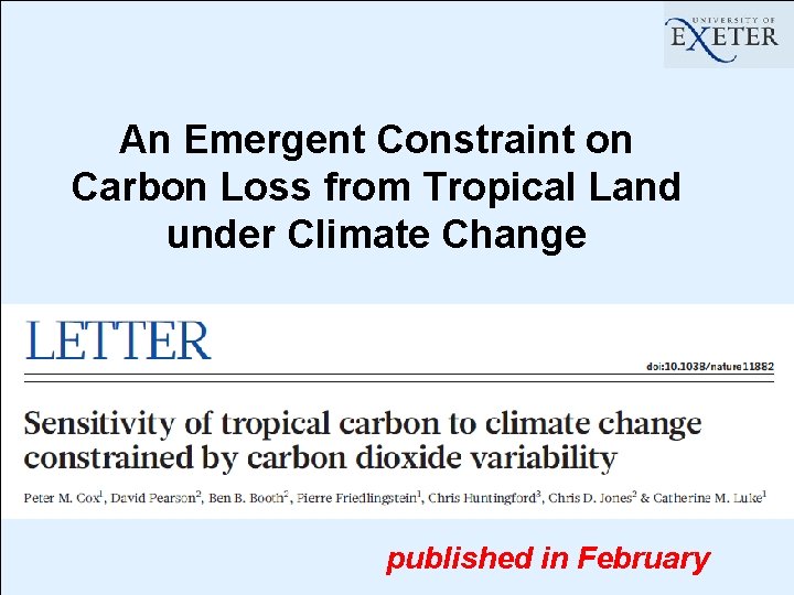 An Emergent Constraint on Carbon Loss from Tropical Land under Climate Change published in