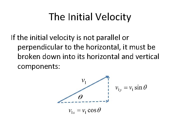 The Initial Velocity If the initial velocity is not parallel or perpendicular to the