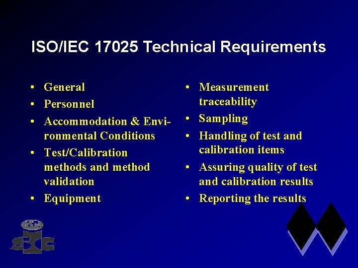 ISO/IEC 17025 Technical Requirements • General • Personnel • Accommodation & Environmental Conditions •