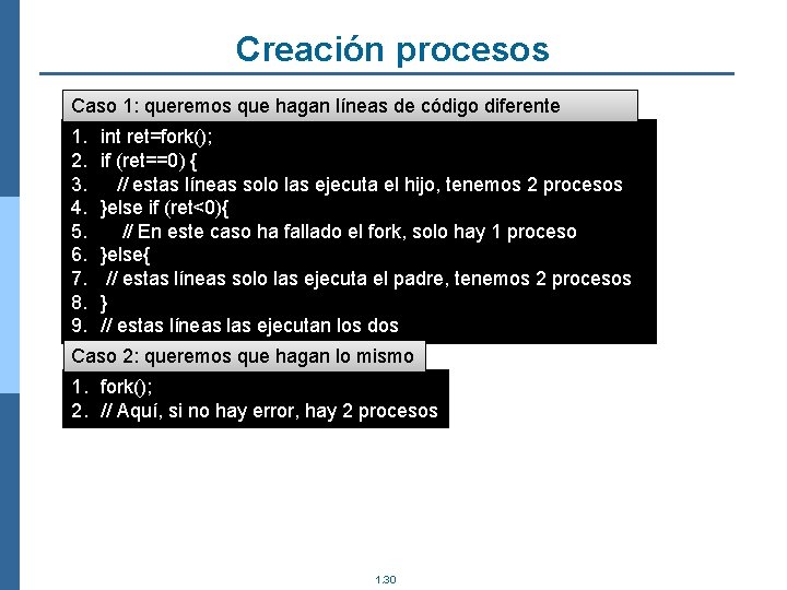 Creación procesos Caso 1: queremos que hagan líneas de código diferente 1. 2. 3.