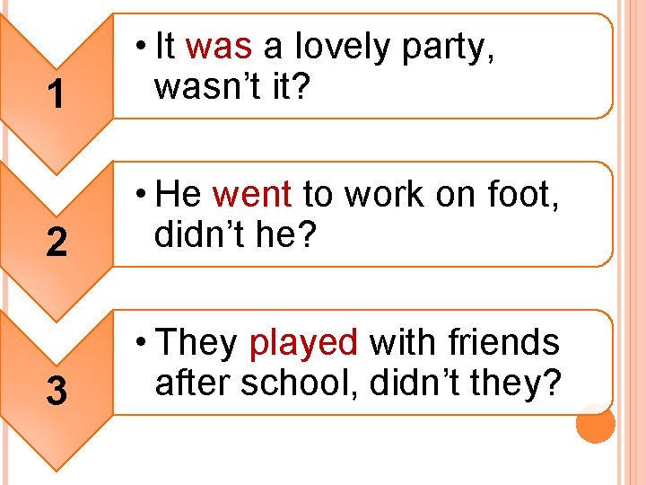 1 • It was a lovely party, wasn’t it? 2 • He went to