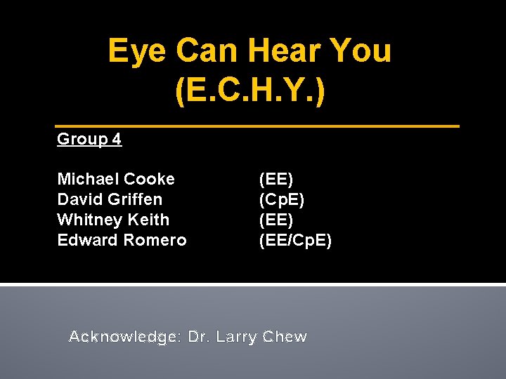 Eye Can Hear You (E. C. H. Y. ) Group 4 Michael Cooke David