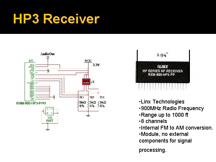 HP 3 Receiver 1. 94” • Linx Technologies • 900 MHz Radio Frequency •
