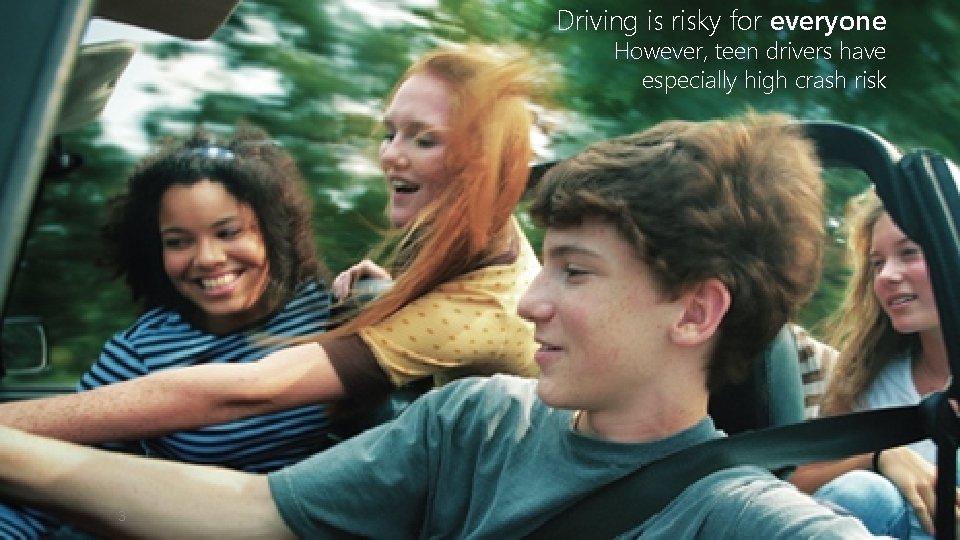 Driving is risky for everyone However, teen drivers have especially high crash risk 3