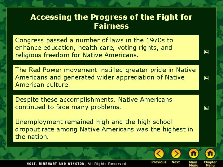 Accessing the Progress of the Fight for Fairness Congress passed a number of laws