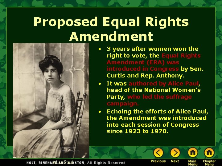 Proposed Equal Rights Amendment • 3 years after women won the right to vote,