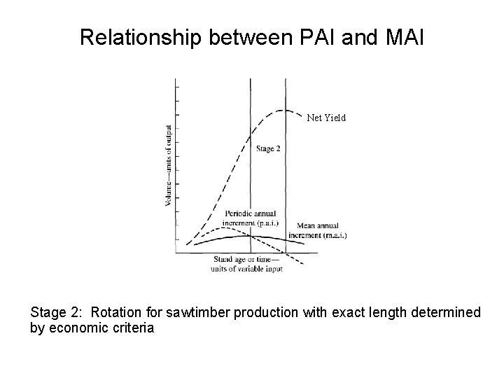 Relationship between PAI and MAI Net Yield Stage 2: Rotation for sawtimber production with