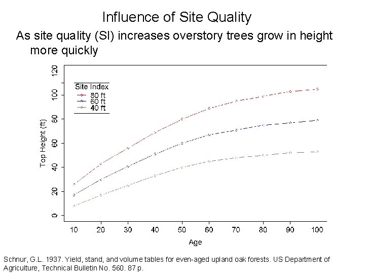 Influence of Site Quality As site quality (SI) increases overstory trees grow in height