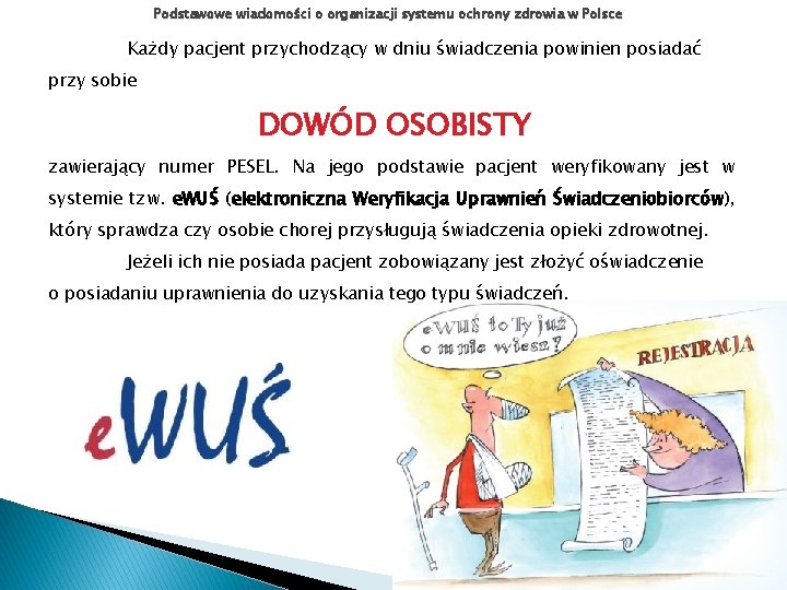 Podstawowe wiadomości o organizacji systemu ochrony zdrowia w Polsce Każdy pacjent przychodzący w dniu