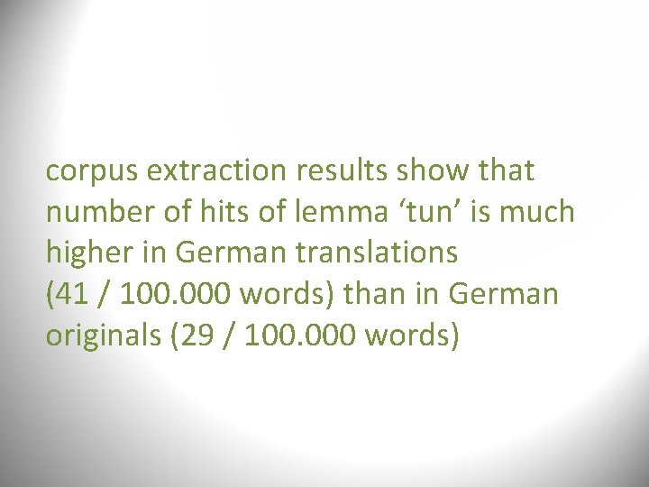 corpus extraction results show that number of hits of lemma ‘tun’ is much higher corpus extraction results show that number of hits of lemma ‘tun’ is much higher