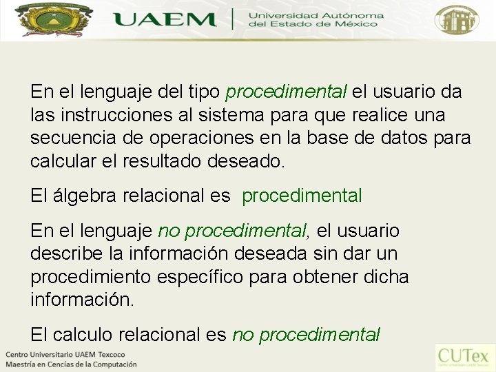 En el lenguaje del tipo procedimental el usuario da las instrucciones al sistema para