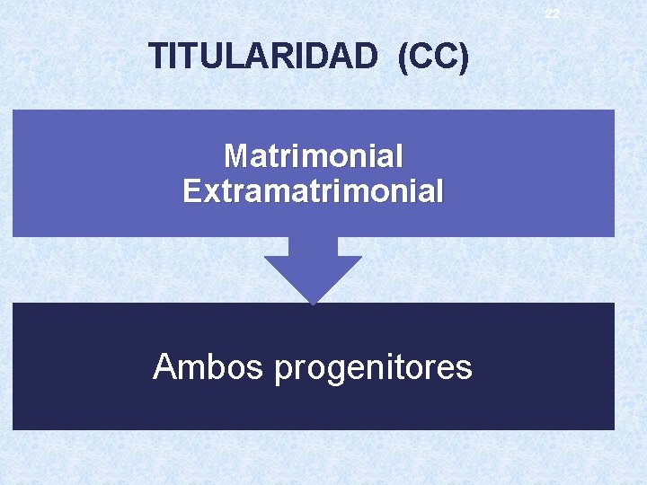 22 TITULARIDAD (CC) Matrimonial Extramatrimonial Ambos progenitores 