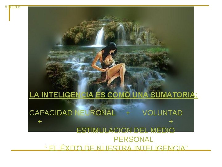 VMGR/05 LA INTELIGENCIA ES COMO UNA SUMATORIA: CAPACIDAD NEURONAL + VOLUNTAD + + ESTIMULACION