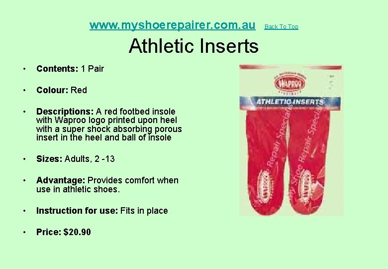  Athletic Inserts www. myshoerepairer. com. au • Contents: 1 Pair • Colour: Red