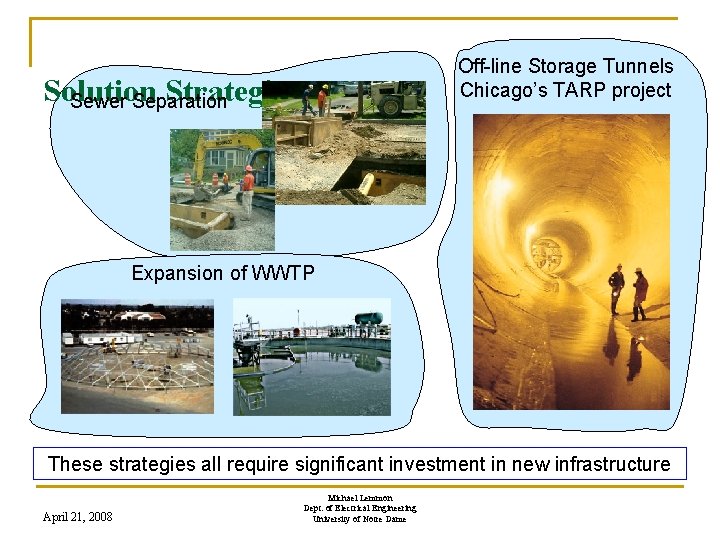 Off-line Storage Tunnels Chicago’s TARP project Solution Strategies Sewer Separation Expansion of WWTP These