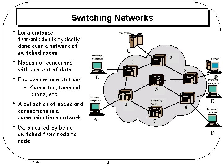 Switching Networks • • • Long distance transmission is typically done over a network