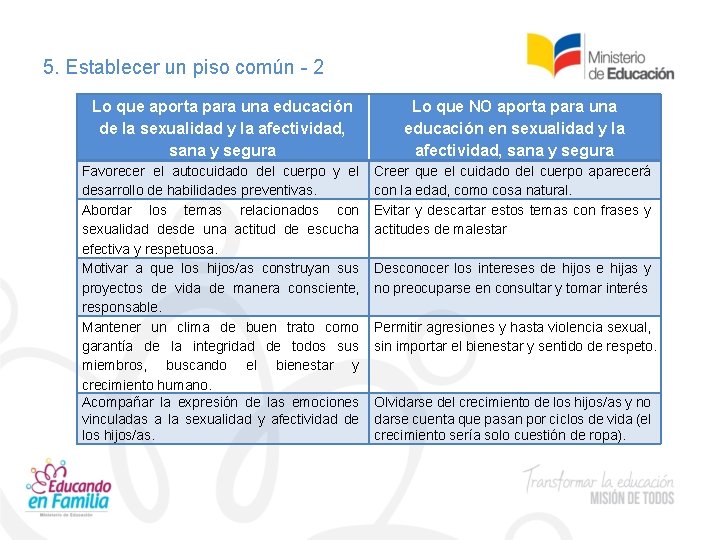 5. Establecer un piso común - 2 Lo que aporta para una educación de