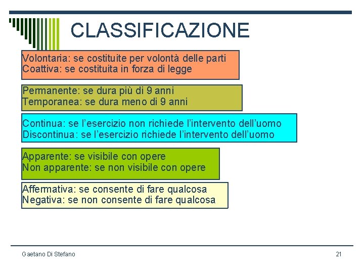 CLASSIFICAZIONE Volontaria: se costituite per volontà delle parti Coattiva: se costituita in forza di