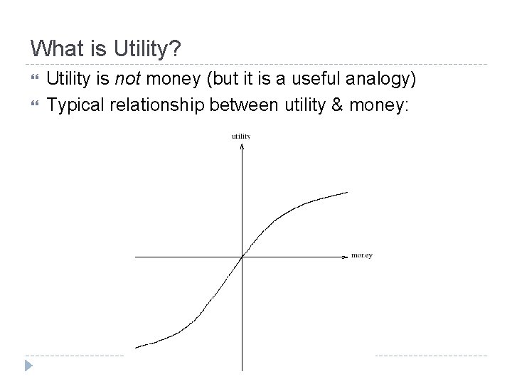 What is Utility? Utility is not money (but it is a useful analogy) Typical