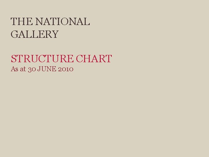 THE NATIONAL GALLERY STRUCTURE CHART As at 30 JUNE 2010 