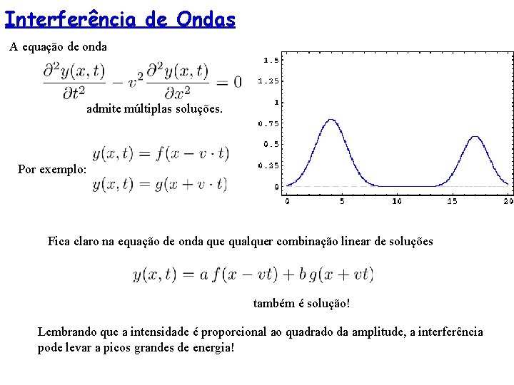 Interferência de Ondas A equação de onda admite múltiplas soluções. Por exemplo: Fica claro