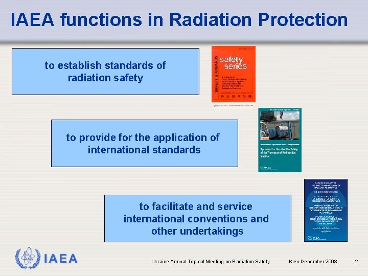IAEA functions in Radiation Protection to establish standards of radiation safety to provide for