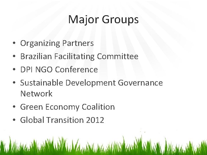 Major Groups Organizing Partners Brazilian Facilitating Committee DPI NGO Conference Sustainable Development Governance Network