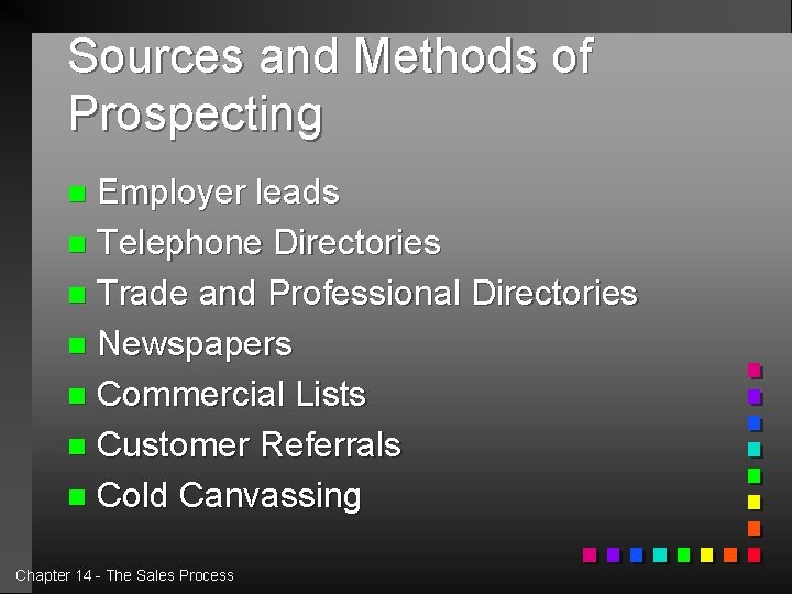 Sources and Methods of Prospecting Employer leads n Telephone Directories n Trade and Professional