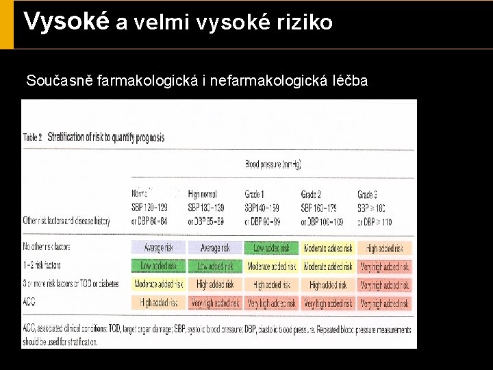 Vysoké a velmi vysoké riziko Současně farmakologická i nefarmakologická léčba 