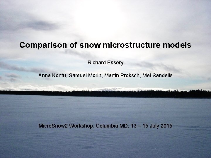 Comparison of snow microstructure models Richard Essery Anna Kontu, Samuel Morin, Martin Proksch, Mel