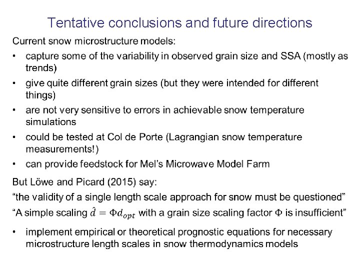 Tentative conclusions and future directions 