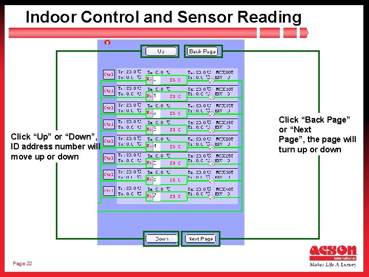 Indoor Control and Sensor Reading Click “Up” or “Down”, ID address number will move