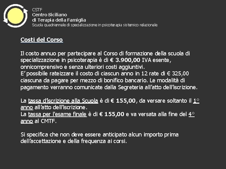 CSTF Centro Siciliano di Terapia della Famiglia Scuola quadriennale di specializzazione in psicoterapia sistemico