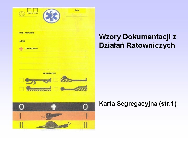 Wzory Dokumentacji z Działań Ratowniczych Karta Segregacyjna (str. 1) 