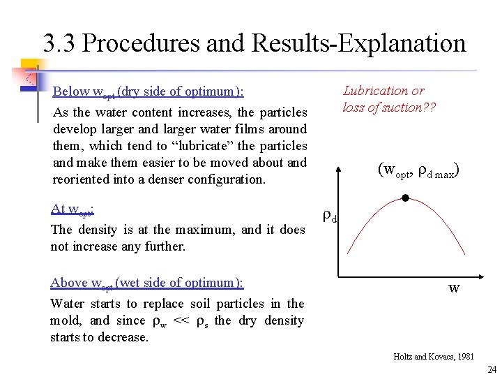 3. 3 Procedures and Results-Explanation Lubrication or loss of suction? ? Below wopt (dry