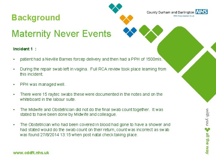 Background Maternity Never Events Incident 1 : • • patient had a Neville Barnes