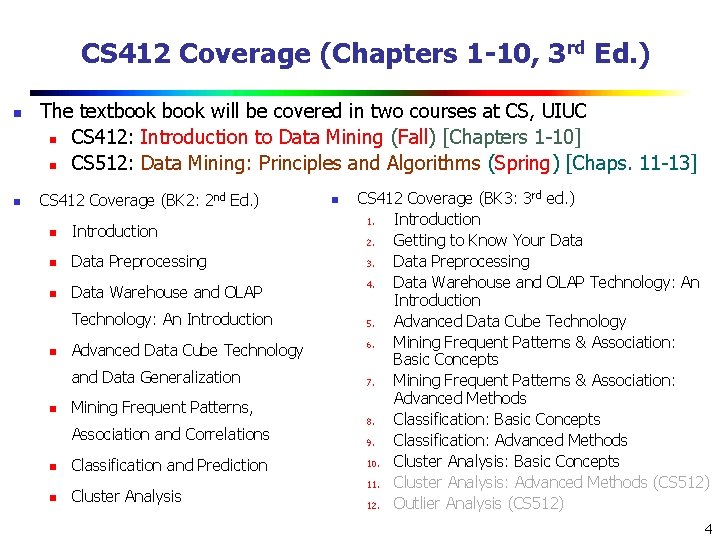 CS 412 Coverage (Chapters 1 -10, 3 rd Ed. ) n n The textbook